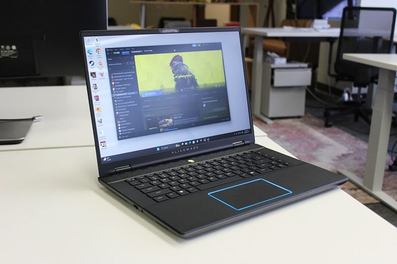 Alienware m16 R2 on a desk showcasing its design